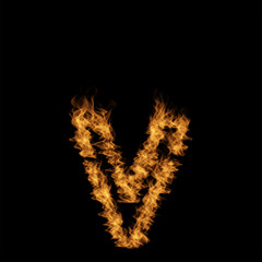 Hot fiery burning flame font made of blazing or raging orange yellow fire isolated on black background. 3D illustration of abstract grungy glowing hell or inferno danger concept energy design