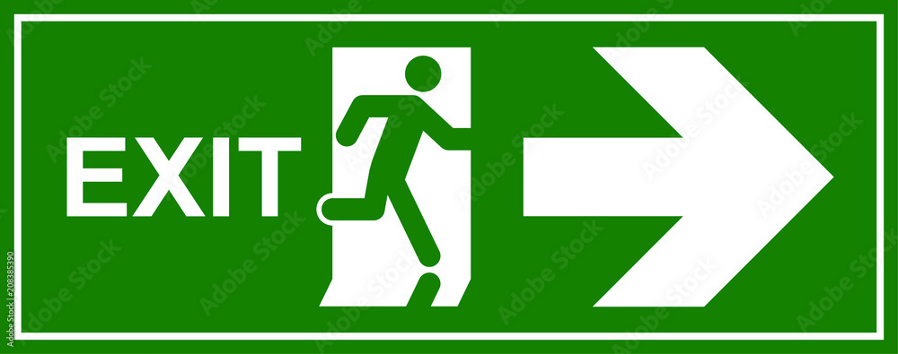 Wall mural emergency exit sign. man running out fire exit