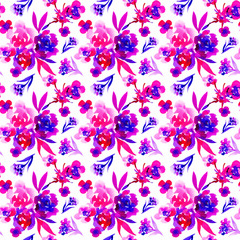Watercolor floral hand drawn colorful bright seamless pattern