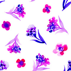 Fototapeta na wymiar Watercolor floral hand drawn colorful bright seamless pattern