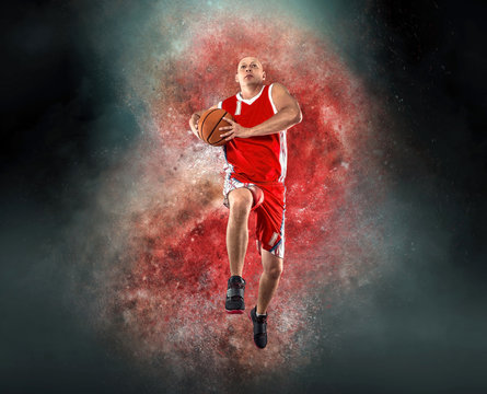 basketball player with ball in action