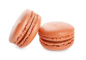 Tasty chocolate macaroons on white background