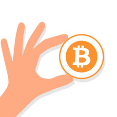 Hand holding bitcoin coin