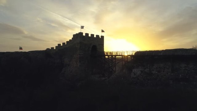 Sunset over medieval fortress Ovech near Provadia, Bulgaria