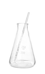 Conical flask and pipette on white background