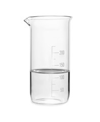Beaker with liquid on white background