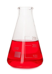 Test flask with color sample on white background