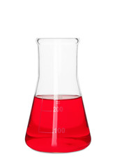Test flask with red sample on white background