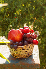 juicy fresh fruit in the basket are on the table