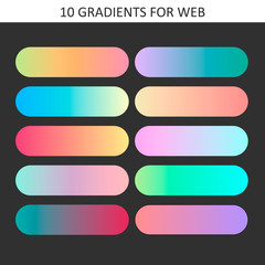 Trendy gradient swatches. Collection palettes of gradient swatches for business infographic, social media, mobile app, flat web design, backgrounds. Set of multicolored gradients. Vector Illustration
