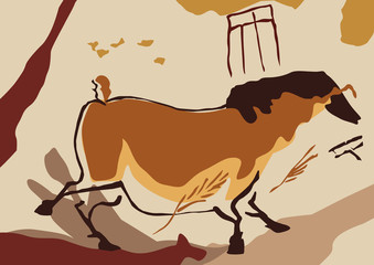 Obraz premium Préhistoire - homme préhistorique - archéologie - cheval - art - dessin - primitif - artiste - peinture