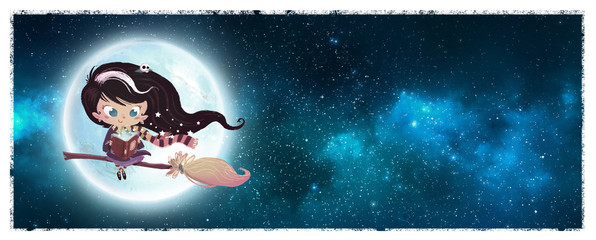 niña bruja en la luna © cirodelia