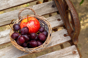 juicy fresh fruit in the basket are on the table