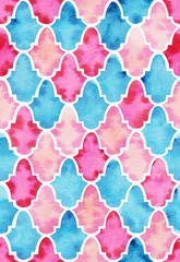 Akwarela bezszwowe różowy i niebieski wzór w stylu marokańskim - 208393953