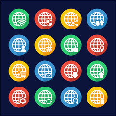 Modern Globe Icons Flat Design Circle