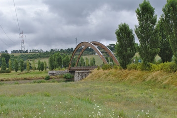 Fototapeta na wymiar Ponte di legno sul lago del Bilancino