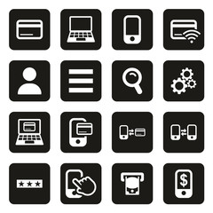 Mobile & Online Banking Icons White On Black