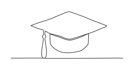 Graduation cap One line drawing