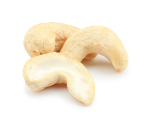 Cashew nuts on white background