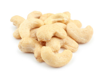 Cashew nuts on white background
