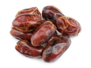 Dried dates on white background