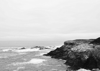 California Coast Pacific Ocean black and white landscape