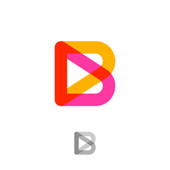 B logo. B monogram. Pink and yellow transparent letter. Building or construction logo. Monochrome option.