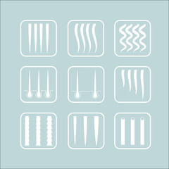 Vector Illustration of a Hair texture chart. Hair types icon set.