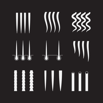 Vector Illustration of a Hair texture chart. Hair types icon set.