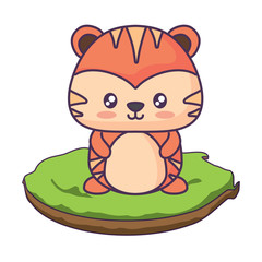 cute tiger in the grass over white background, vector illustration