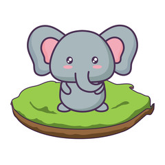 cute elephant in the grass over white background, vector illustration