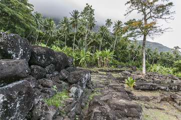 historic stone statues, so called Tikis, created by native inhabitants of Hiva Oa,  Marquesas...