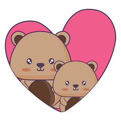 heart with cute squirrels over white background, vector illustration