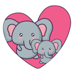 heart with cute elephants over white background, vector illustration
