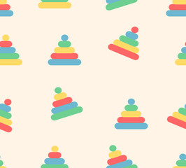 Seamless baby pattern with simple toy on a pale yellow background
