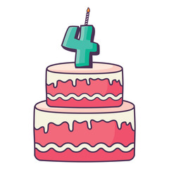 Birthday cake icon over white background, vector illustration