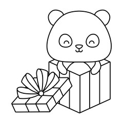 gift box with cute panda bear icon over white background, vector illustration