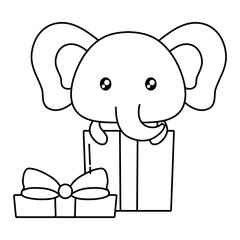 gift box with cute elephant icon over white background, vector illustration