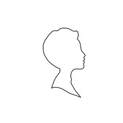 Black profile outline silhouette of boy or man face profile on white background