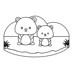 Cute squirrels in the grass over white background, vector illustration