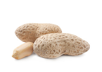 Tasty peanuts on white background