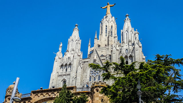Sagrat Cor cathedral (Church Sacred Heart of Jesus) on Mount Tibidabo. Barcelona, Spain