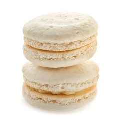 Delicious macarons on white background