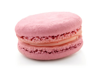 Obraz na płótnie Canvas Delicious pink macaron on white background