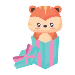 gift box with cute tiger over white background, vector illustration