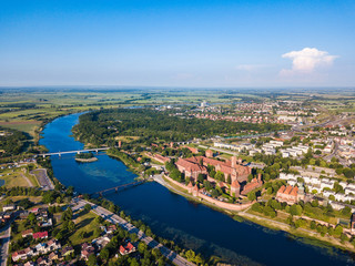 Aerial: The Castle of Malbork in Poland, summer time