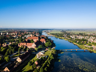 Aerial: The Castle of Malbork in Poland, summer time