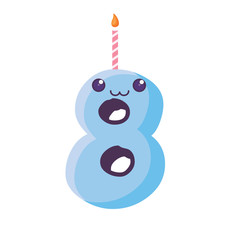 Kawaii birthday candle of number eight over white background, vector illustration