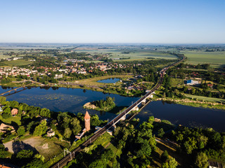 Aerial: The railway bridge at dawn