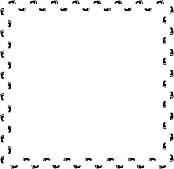 Square border frame with black barefooted human prints